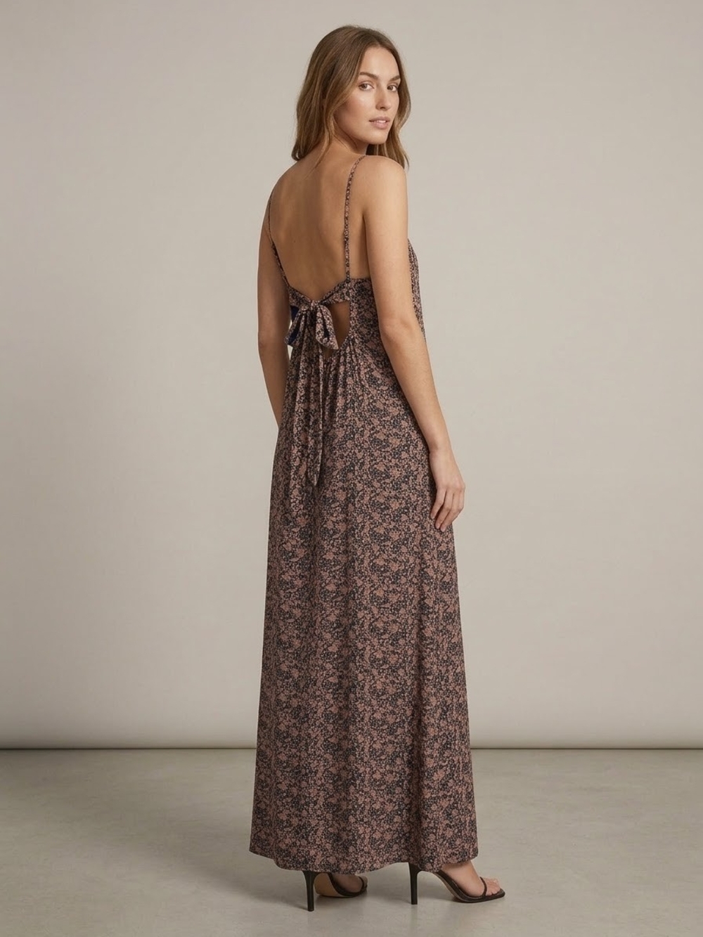 A Loves A Spaghetti-Strap Floral Tie-Back Maxi Dress in Minifloral Print